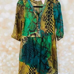 Romeo & Juliet Couture Green Teal Snake Print Midi Dress